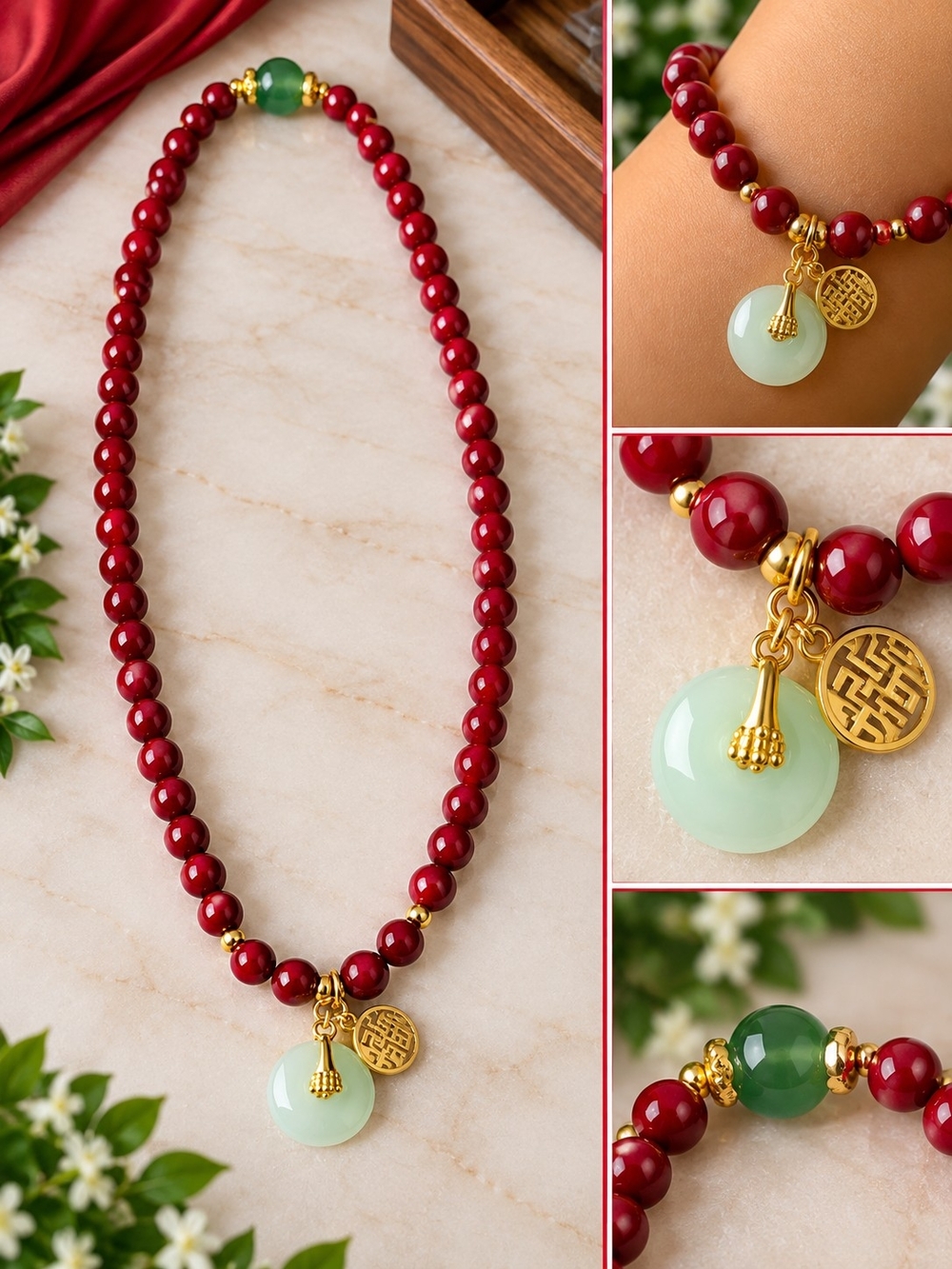 Red & Green Convertible Beaded Necklace/Wrap Bracelet